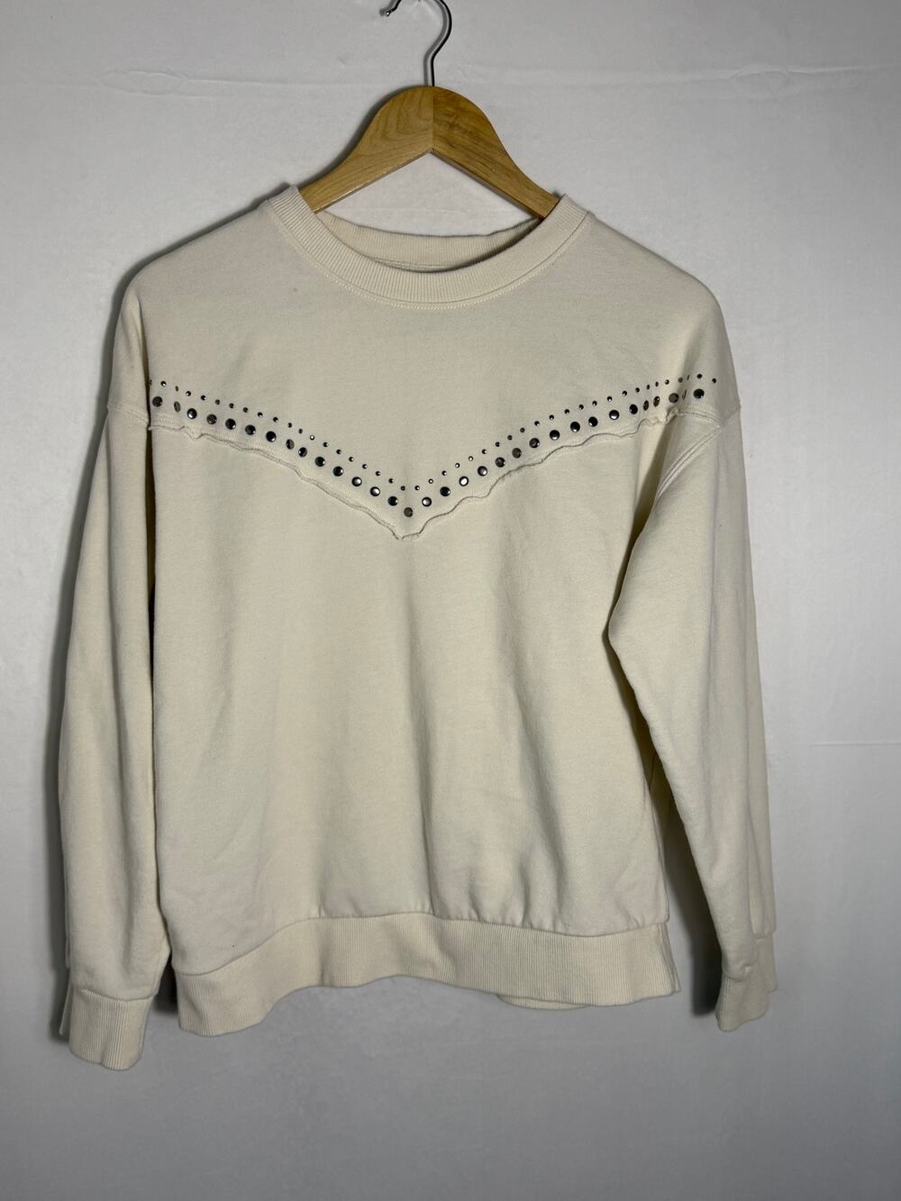 Ariat Womens L Cream Studded Western Yoke Sweatshirt Pullover